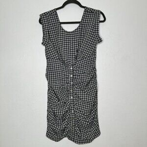 Code X Mode Black White Plaid Rouged Button Front Cap Sleeve Dress Size S NEW